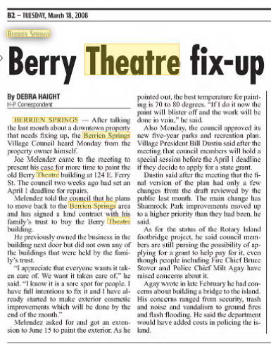Berry Theatre - March 18 2008 Article